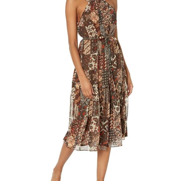 Joie Brown Floral Halter Midi Dress Women’s Size Large NWT Cocktail Party Dress - Picture 4 of 15